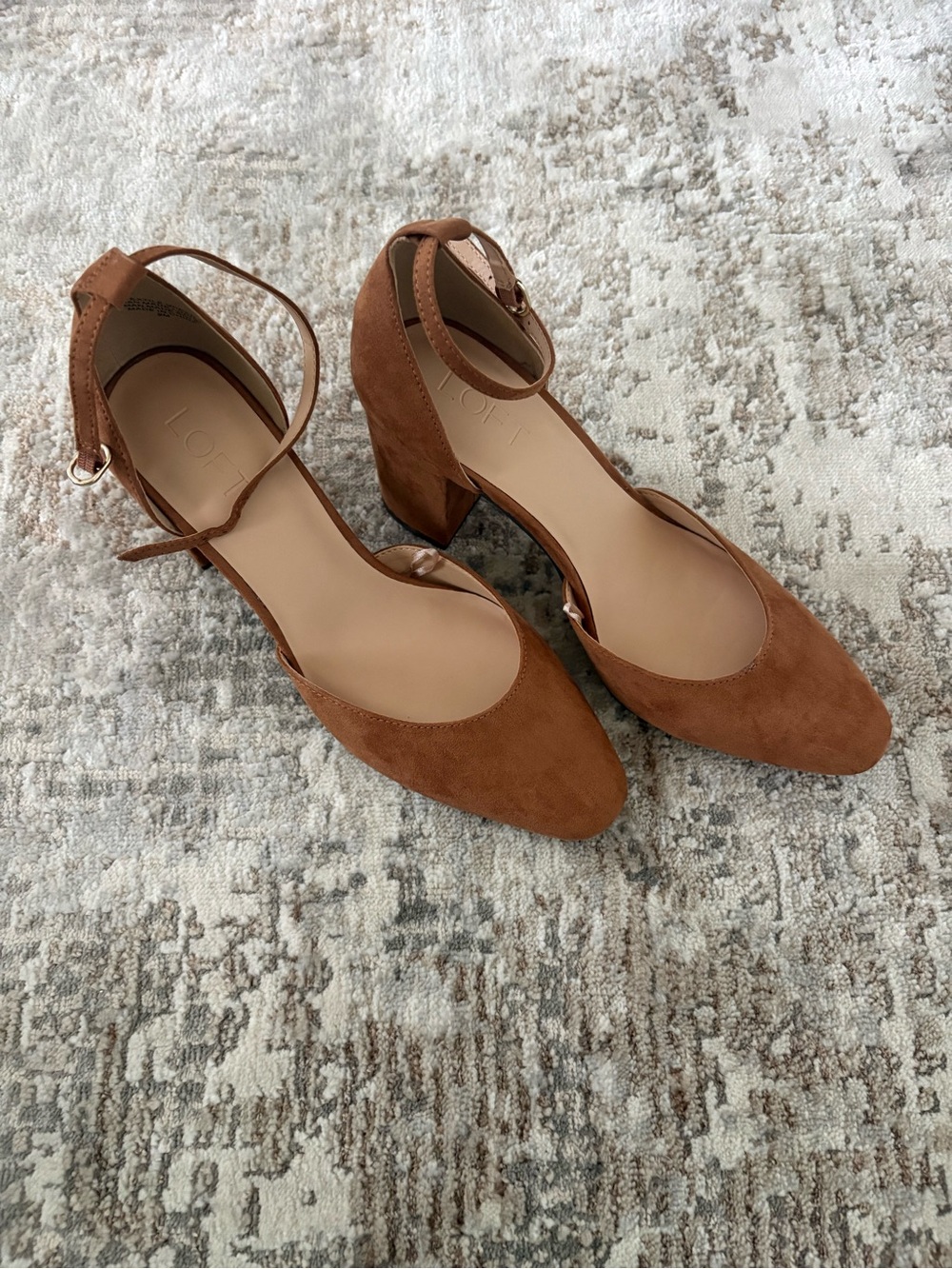 Suede Ankle-Strap Block Heel Pumps - Brown, LOFT, Women’s Size 9
